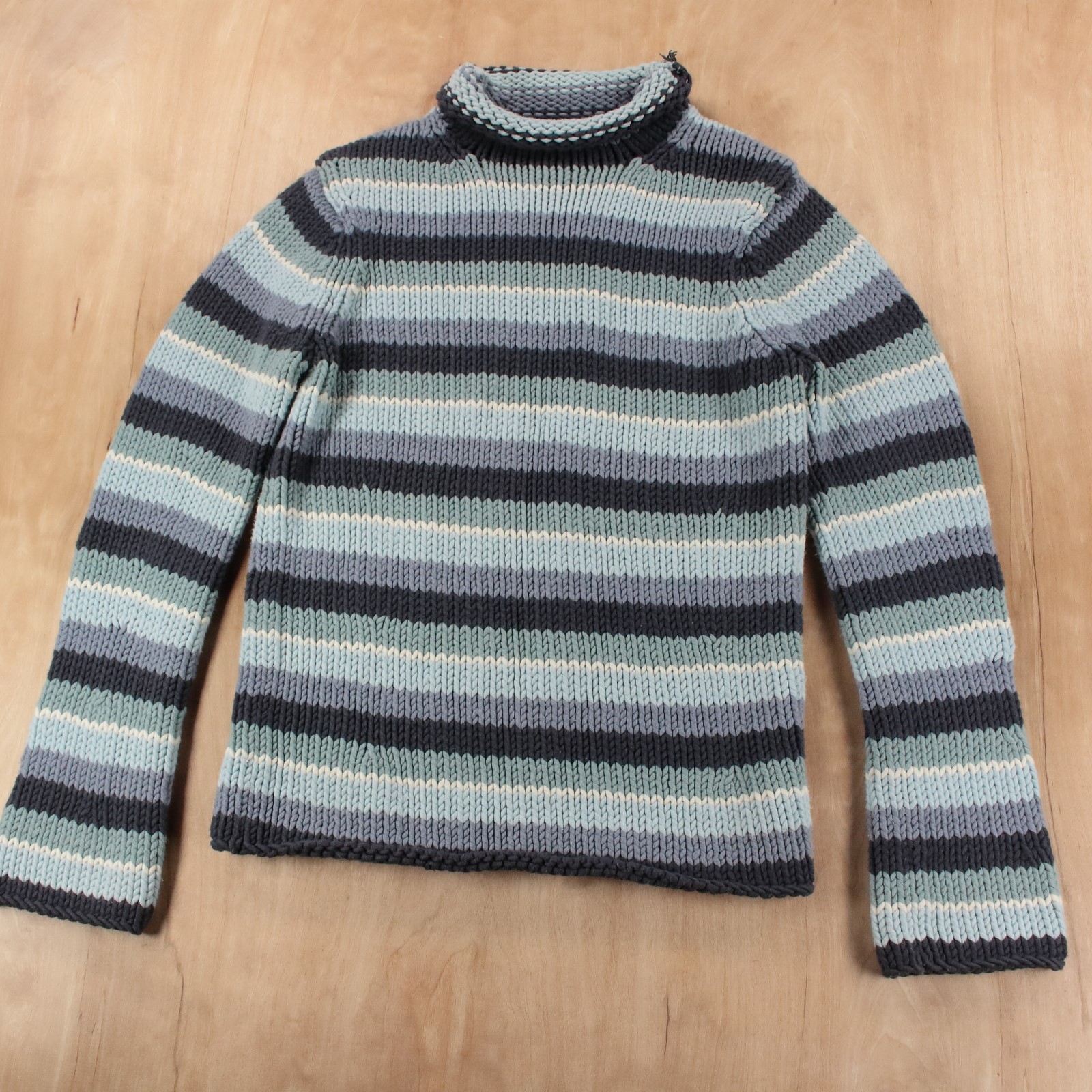 Vtg Y2k Gap Mock Roll Neck Chunky Knit Cotton Acrylic Striped Sweater Medium Tag