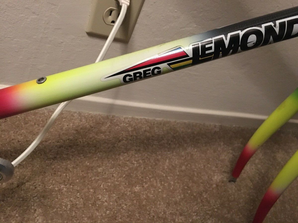 The Greg Lemond-badged TVT 92 shows off its very nicely done black-to-yellow-to-pink paint fade