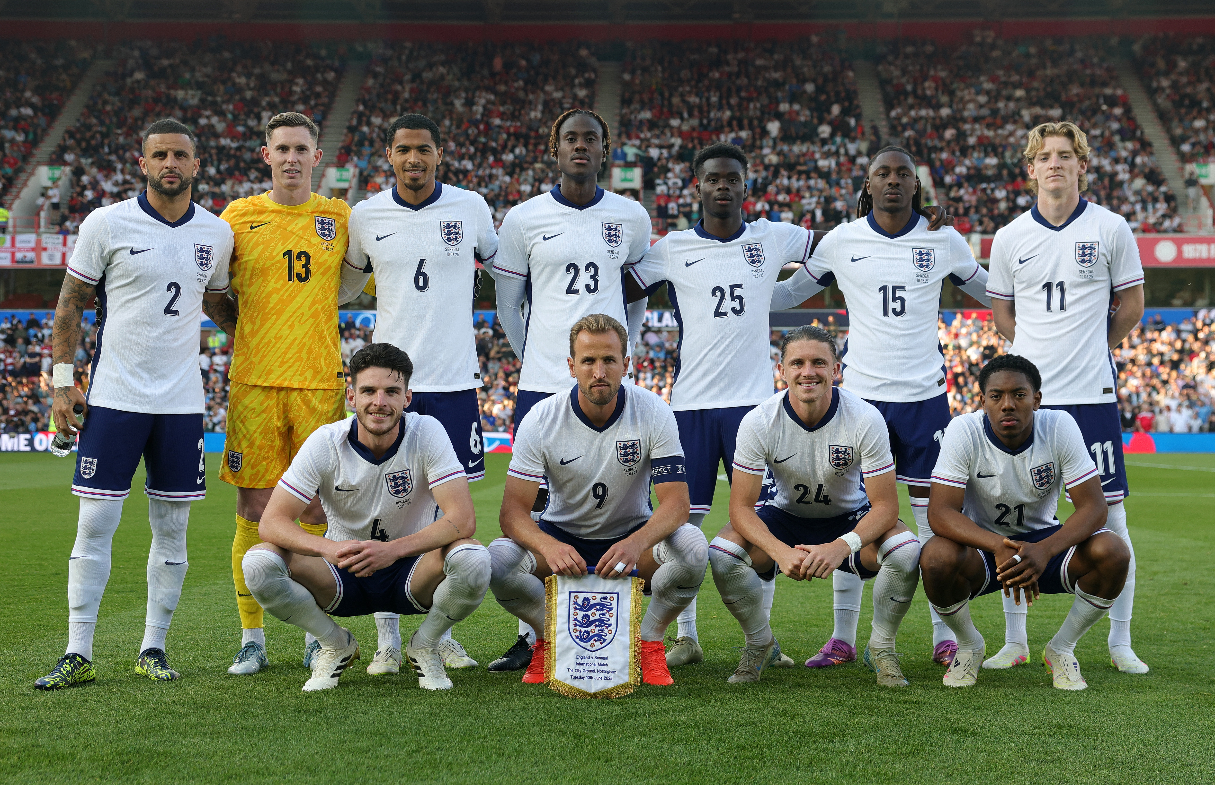 England's players line-up ahead of their recent friendly clash with Senegal