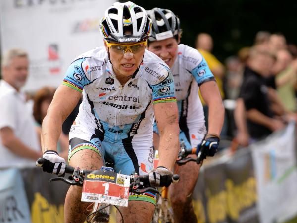 Sabine Spitz leads Central Haibike Pro teammate Elisabeth Brandau