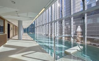 Swimming pool area of premium hotel.