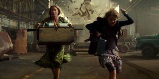 Emily Blunt and Millicent Simmonds in quiet place disaster scene