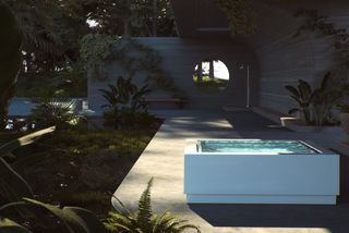 Shown in an imaginary Brutalist garden in Mexico is the ‘Quadrat’ freestanding pool