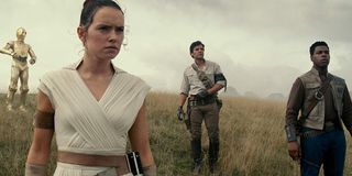 Star Wars: The Rise of Skywalker C-3PO, Rey, Poe, and Finn look out on a landscape