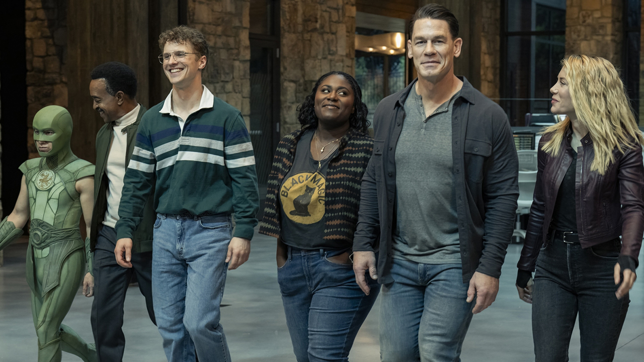 Judomaster, Fleury, Vigilante, Leota,Chris Smith, and Harcourt walking side by side in Peacemaker season 2 episode 8