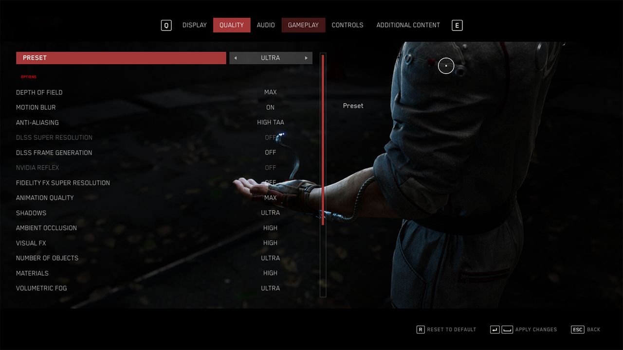 Atomic Hearts settings menu