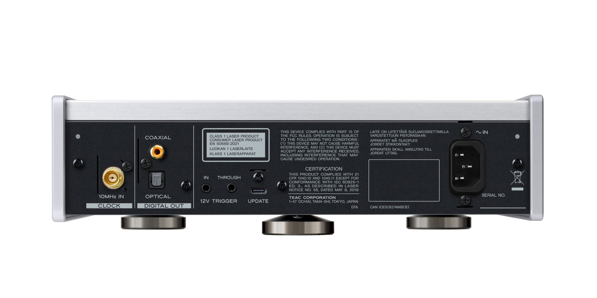 Product photography of the TEAC PD-507T CD transport in silver finish