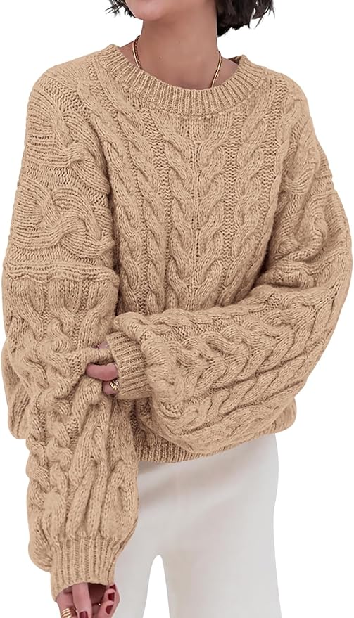 PRETTYGARDEN, Cable Knit Long Sleeve Crewneck 