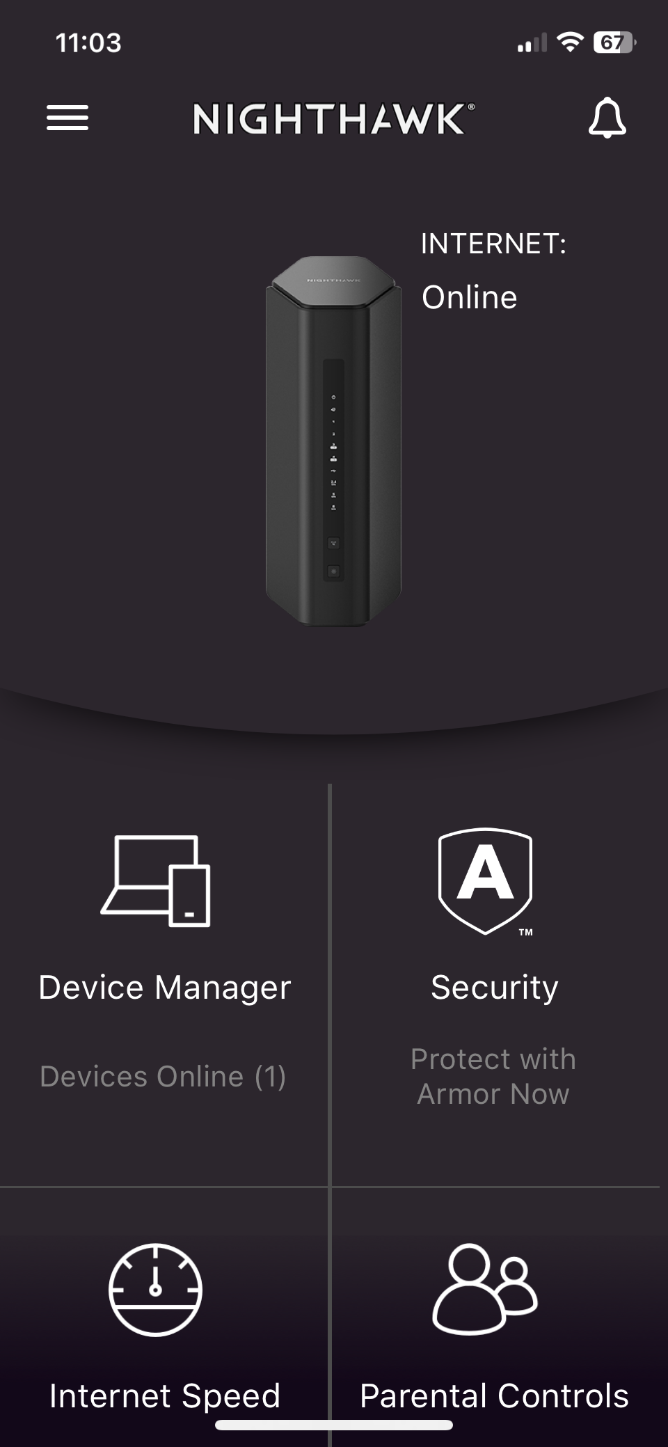 Netgear app homepage