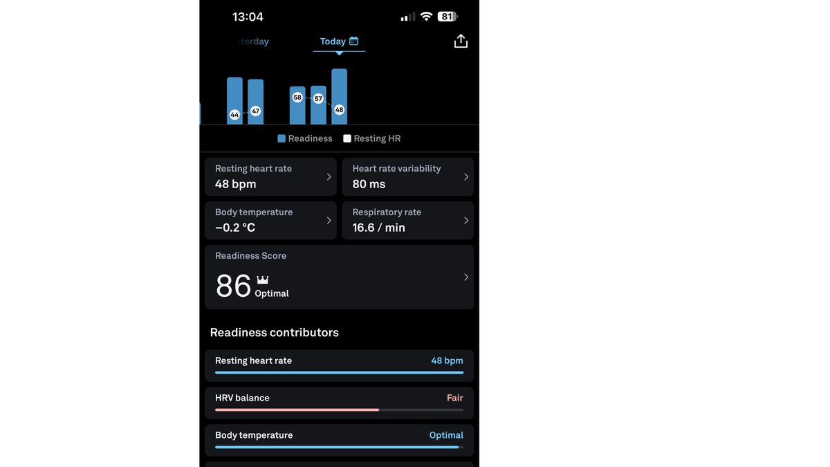 Oura app homepage in-app