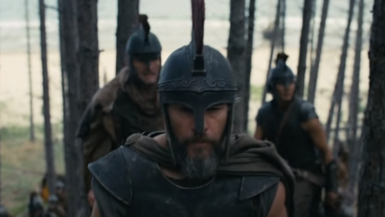 Matt Damon walking through the woods as Odysseus in The Odyssey.