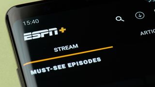 Streaming video on ESPN Plus app interface on smartphone screen