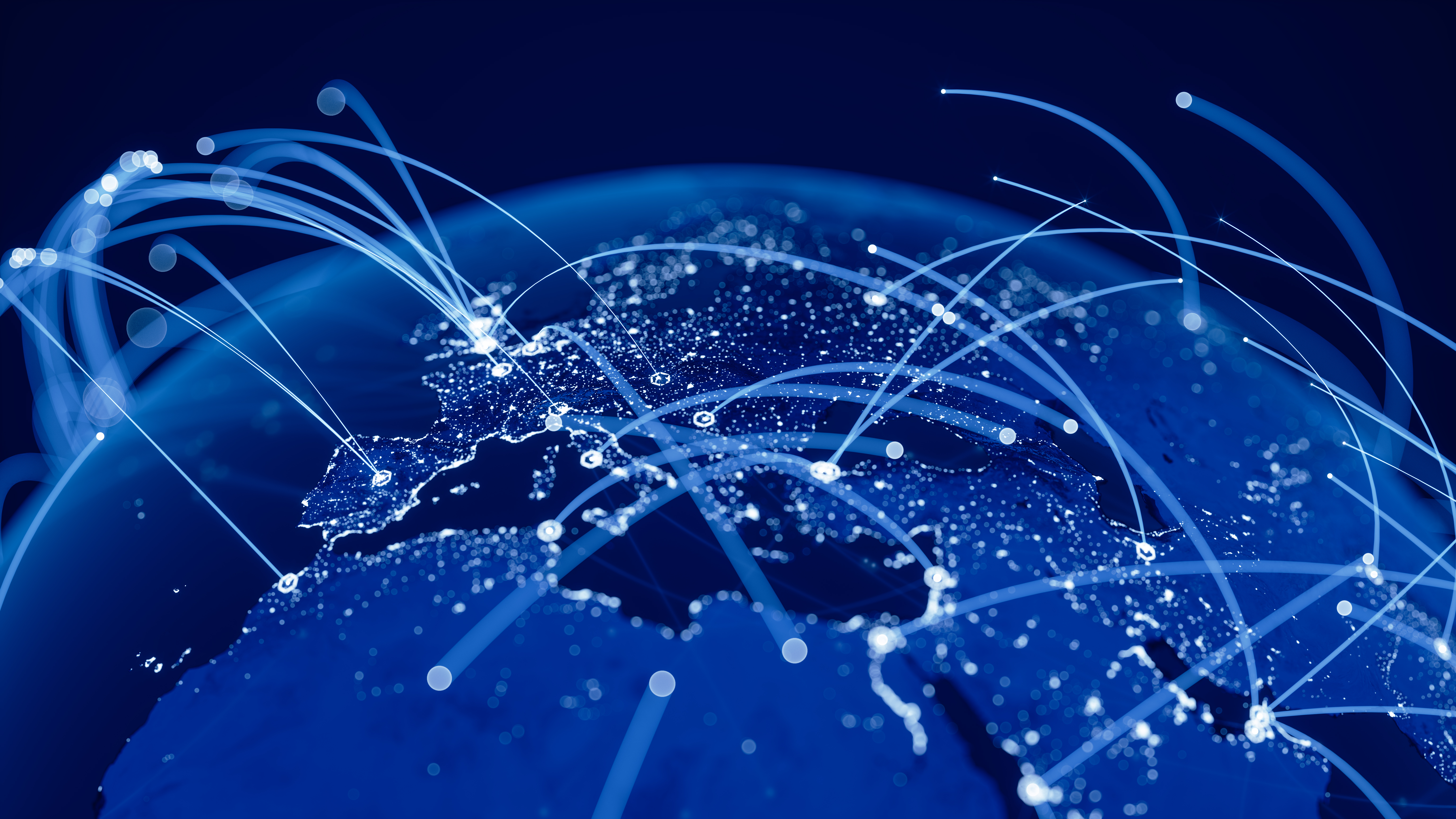 Half-image of the globe with server connections