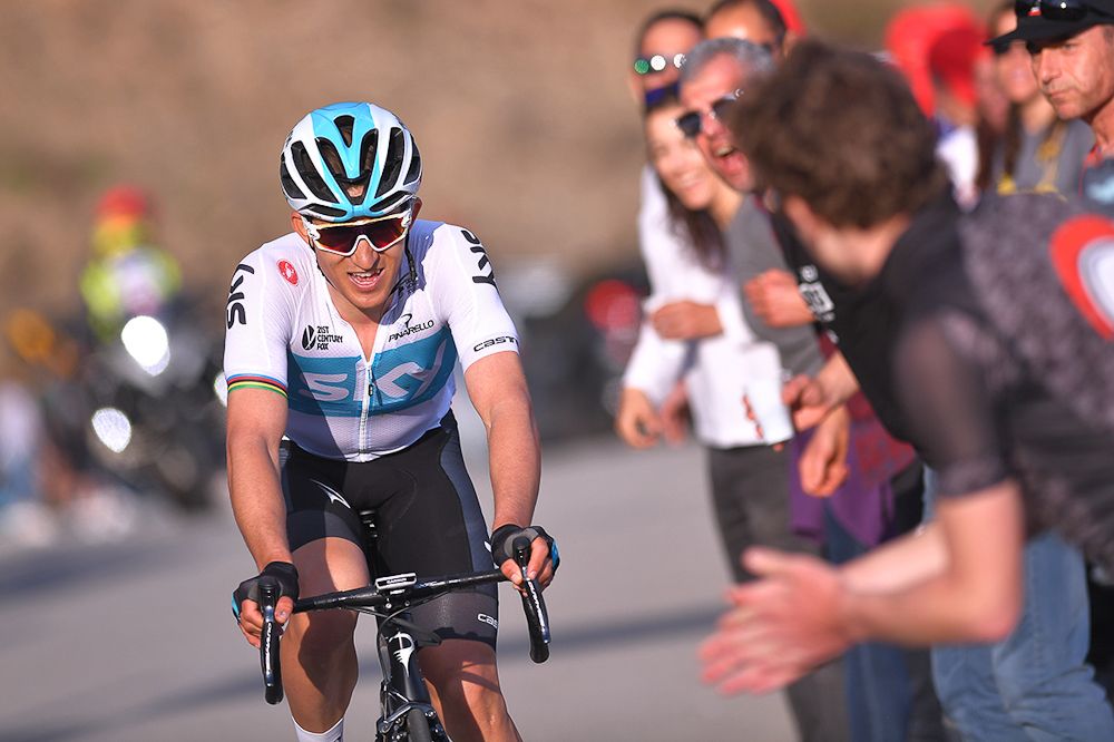 Michal Kwiatkowski rides alone to the finish of stage 5 at Volta ao Algarve