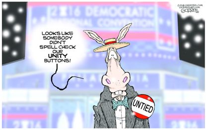 Political cartoon U.S Unity buttons