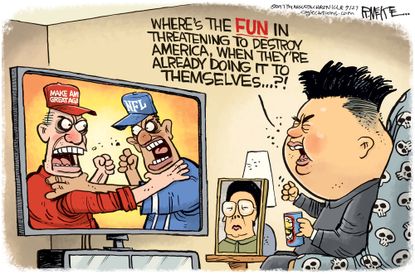 Political cartoon World Kim Jong-Un NFL right-wing American fighting