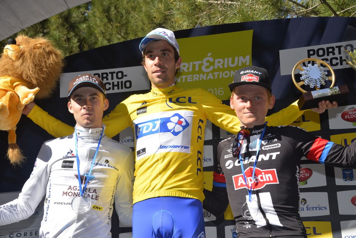 Pierre Latour (Ag2r-La Mondiale), Thibaut Pinot (FDJ) and Sam Oomen (Giant-Alpecin) make up the final podium