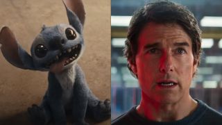 Stitch smiling and Tom Cruise looking serious