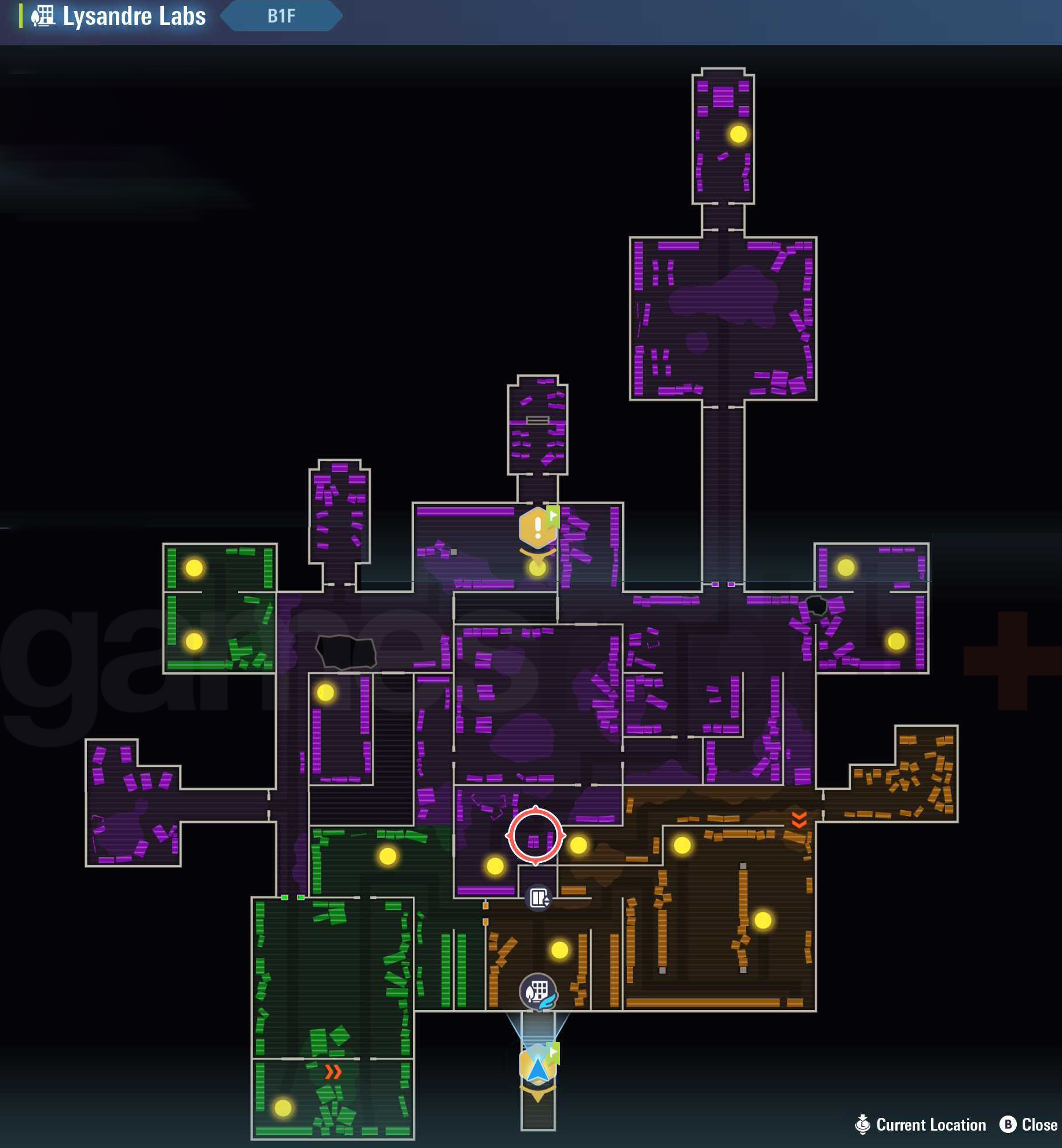 Lysandre Labs B1F map in Pokemon Legends: Z-A.