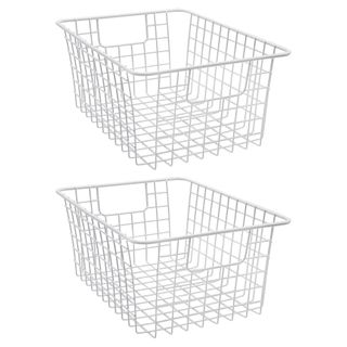 Two white wire baskets