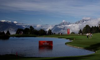 A general shot of the 18th hole at the Omega European Masters