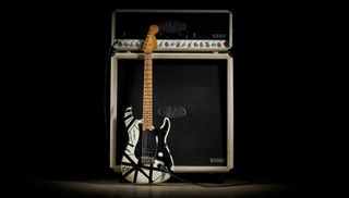 EVH's newly-launched Striped Series '78 Eruption guitar, set against an EVH amplifier