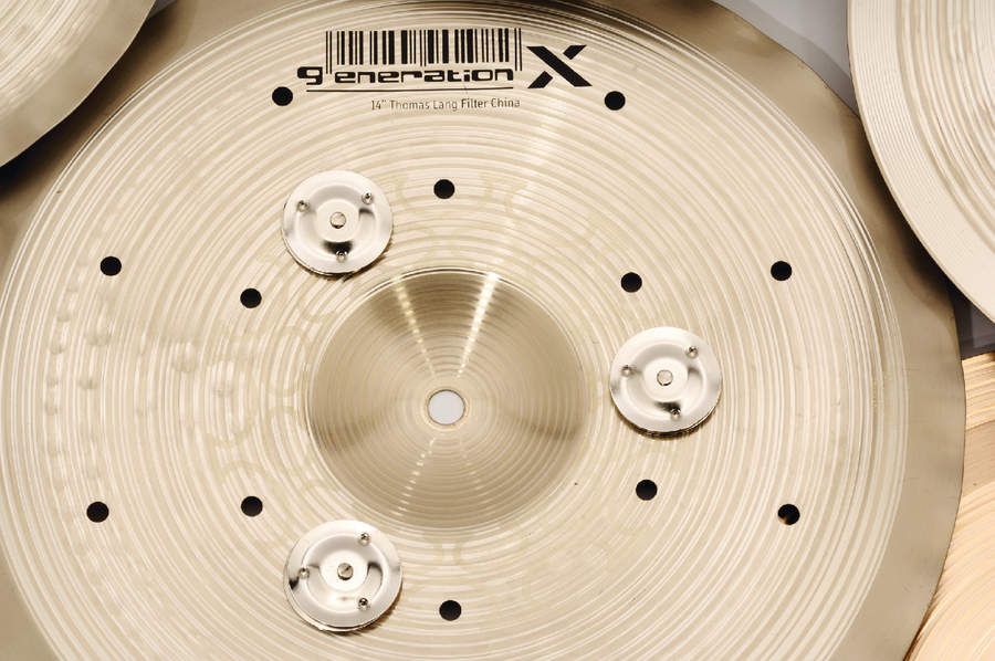 Each cymbal is perforated with holes that range from 5mm (10" model) to 7mm (12" and 14")