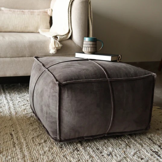 Verdure Brown Cotton Pouffe - Grey