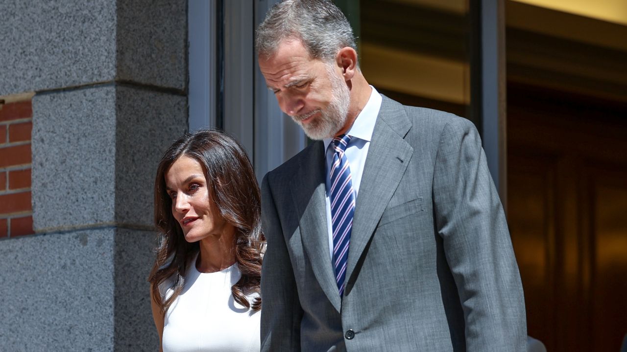 King Felipe VI of Spain and Queen Letizia of Spain receive the Board of Directors of the Spanish Committee of the United World Schools Foundation, Sponsors of Scholarships and Students at the Zarzuela Palace on July 14, 2023 in Madrid, Spain. 