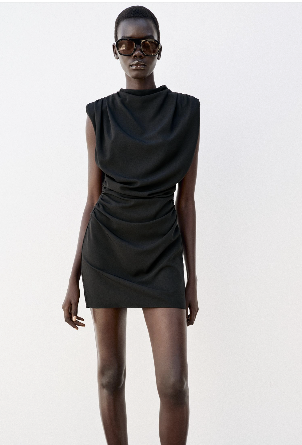 ZARA, Draped Shoulder Pad Mini Dress