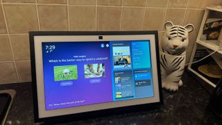 Amazon Echo Show on a counter displaying