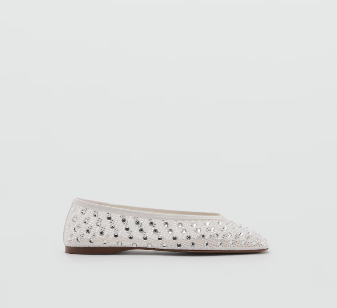 MANGO, Mesh Rhinestone Ballet Flats