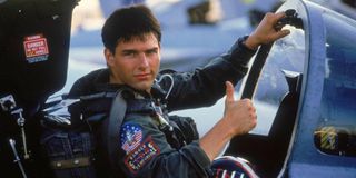 Maverick (Tom Cruise) gives a thumbs up from behind the wheel of his jet in 'Top Gun'