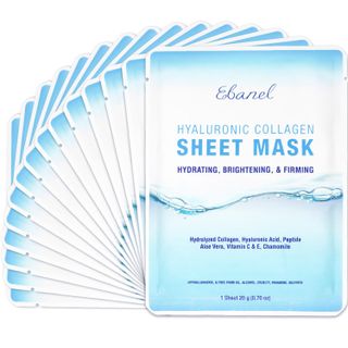 Ebanel 15 Pack Collagen Peptide Hydrating Face Masks, Instant Brightening Firming Anti Aging Face Sheet Masks, Moisturizing Spa Face Masks Perawatan Kulit Dengan Asam Hyaluronic, Vitamin C, Chamomile, Aloe