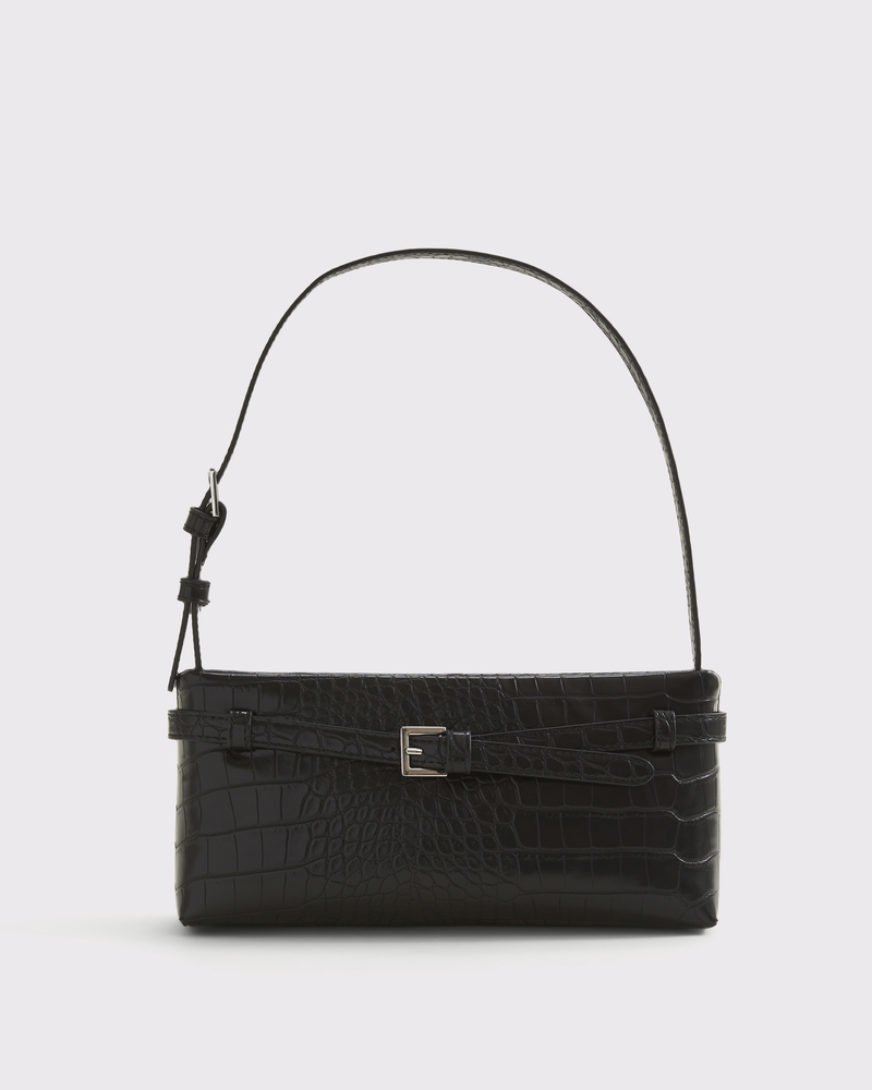 Croc-Embossed Belted Shoulder Bag