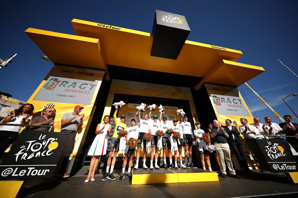Team Sky on the podium after stage 14