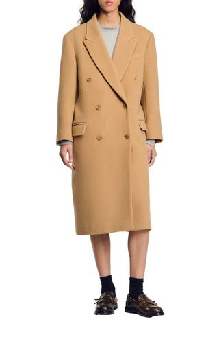 SANDRO Long Wool-Blend Coat