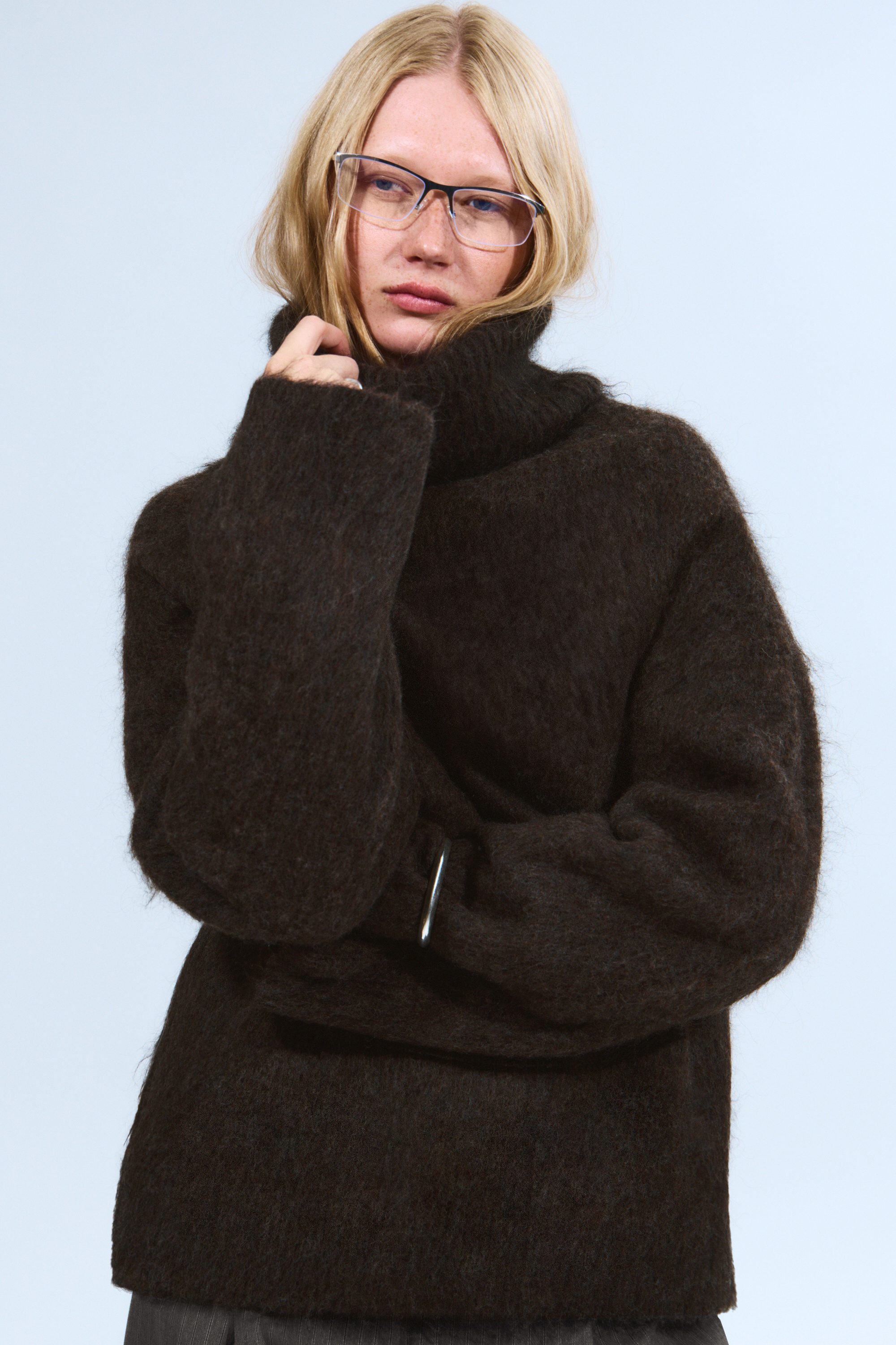 Mohair-Blend Funnel Neck Sweater