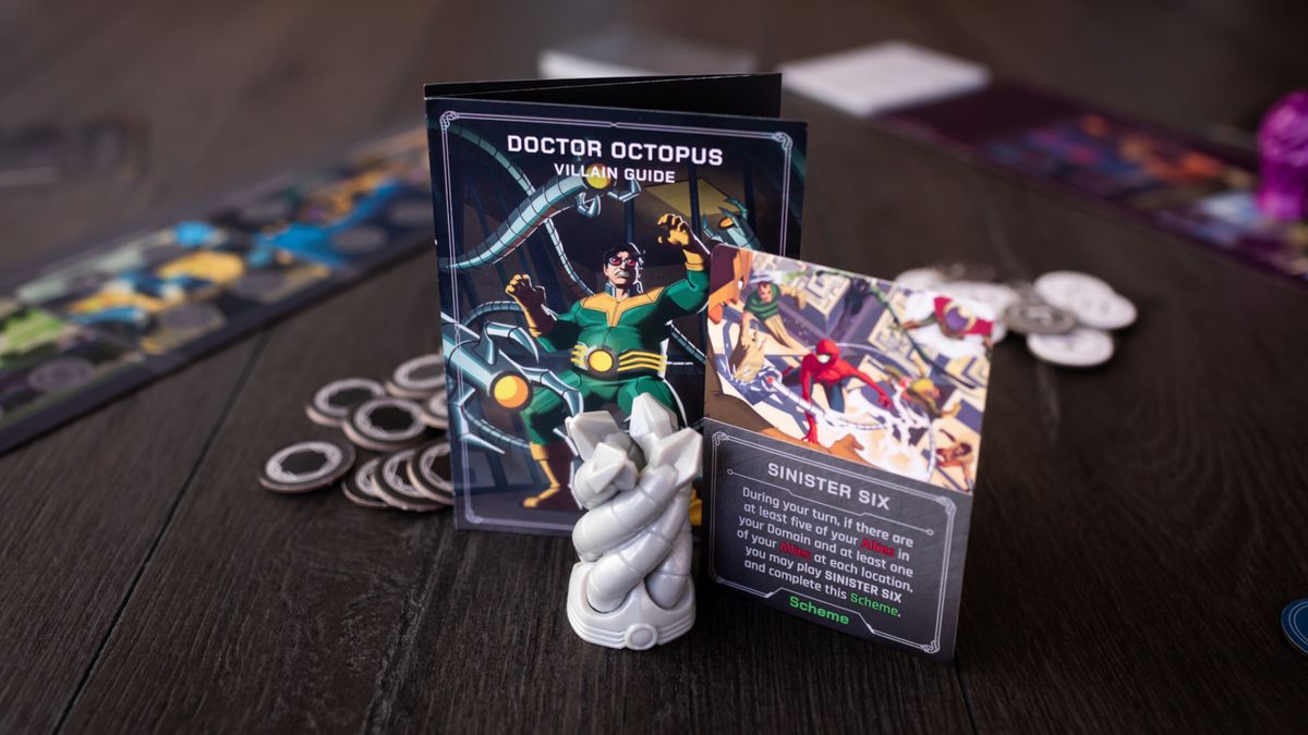 Marvel Villainous: Twisted Ambitions Doctor Octopus mover, villain guide, and tokens