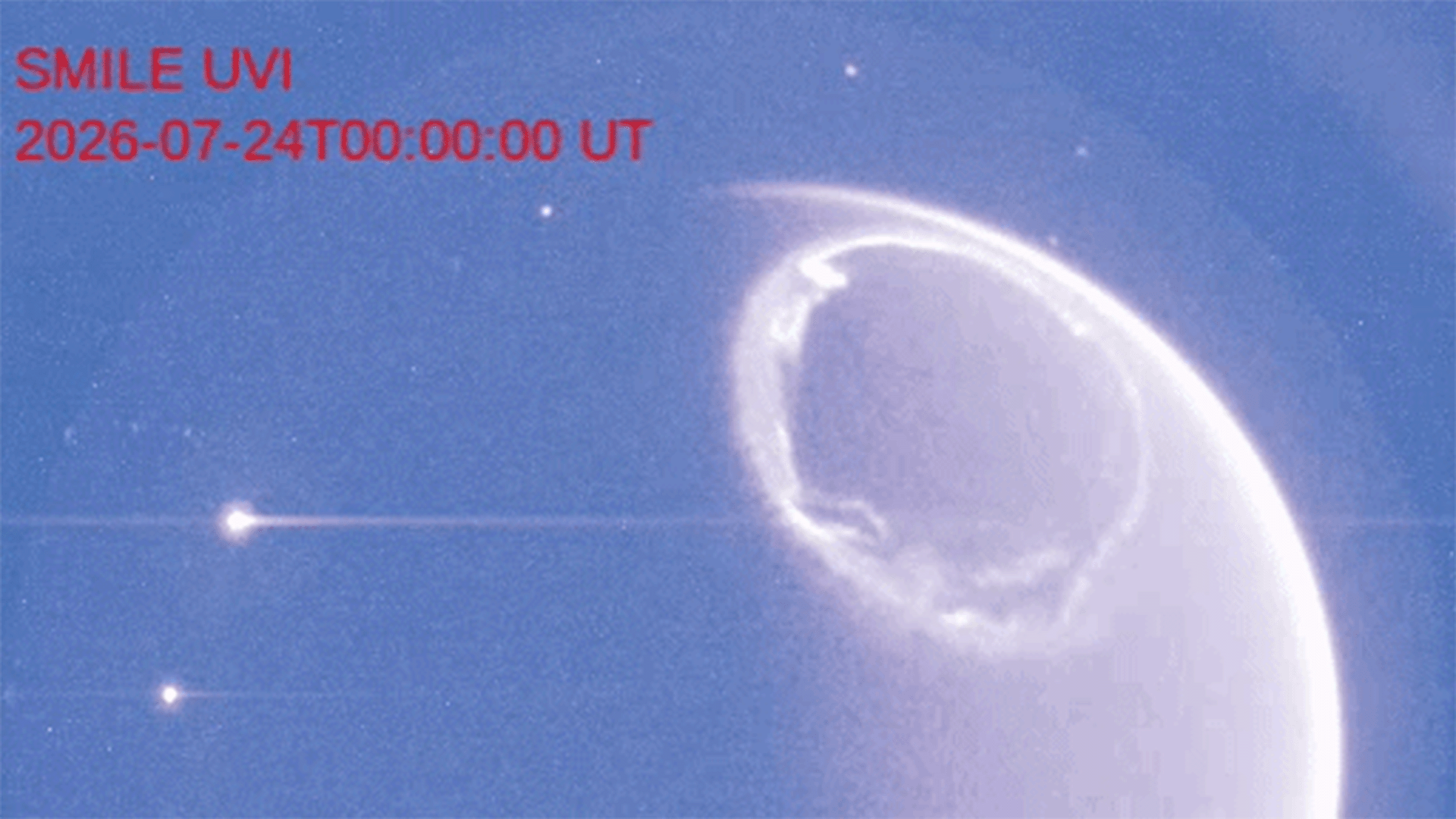 A gif showing a round sphere with glowing white dots around it