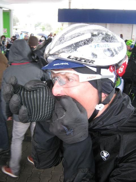 Lars Bak blows hot air into his gloves.