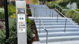 An outdoor kiosk provides wayfinding and other interactive digital content for guests. 