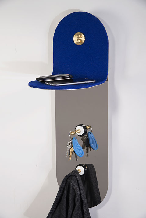 Shelves and hanger made with steel, felt and brass