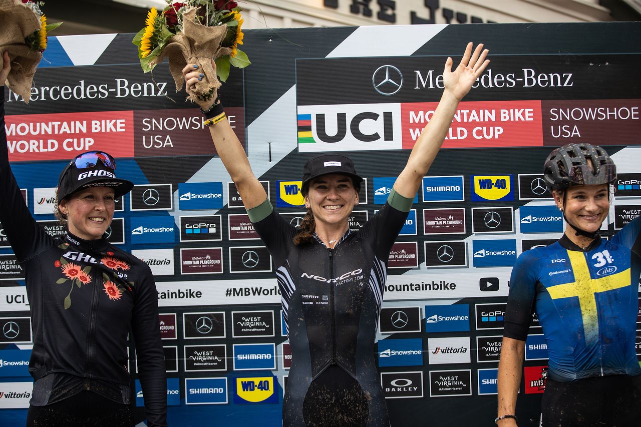 Women's XCC podium: l to r - Anne Terpstra, Gwendalyn Gibson, Jenny Rissveds