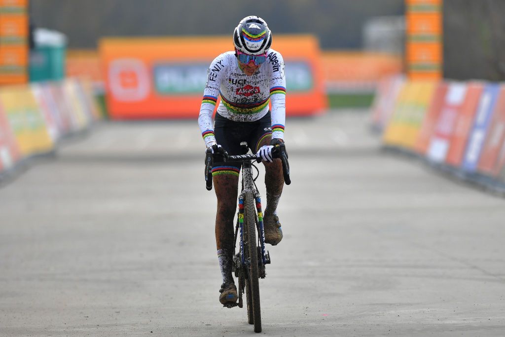 BOOM BELGIUM DECEMBER 06 Arrival Ceylin Del Carmen Alvarado of The Netherlands and Team AlpecinFenix during the 6th Superprestige Cyclocross Boom 2020 Women Elite De Schorre Boom Superprestige2021 SPBoom SuperprestigeCX on December 06 2020 in Boom Belgium Photo by Luc ClaessenGetty Images