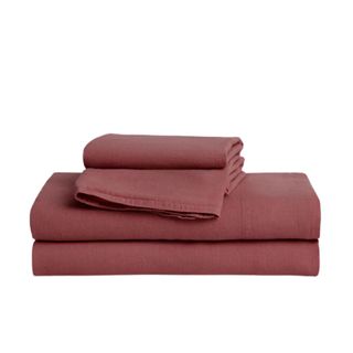A dark pink linen sheet set