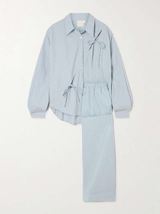 Cutout Tie-Detailed Striped Organic Cotton Pajama Set