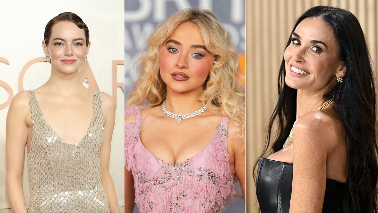 Emma Stone, Sabrina Carpenter, and Demi Moore at awards shows in 2025.