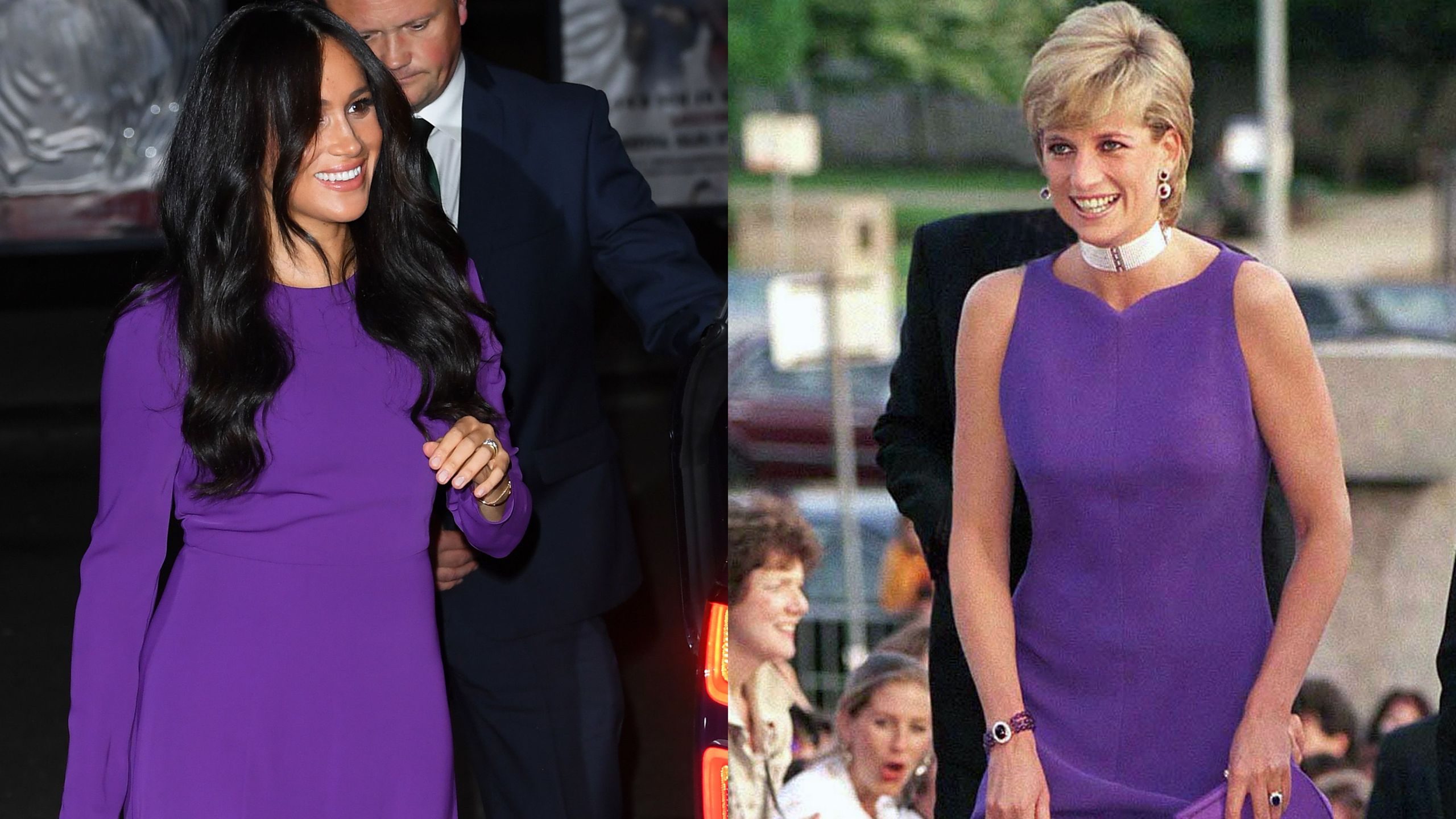 meghan markle purple dress Meghan Markle Wears Aritzia Dress to London's One Young World Summit