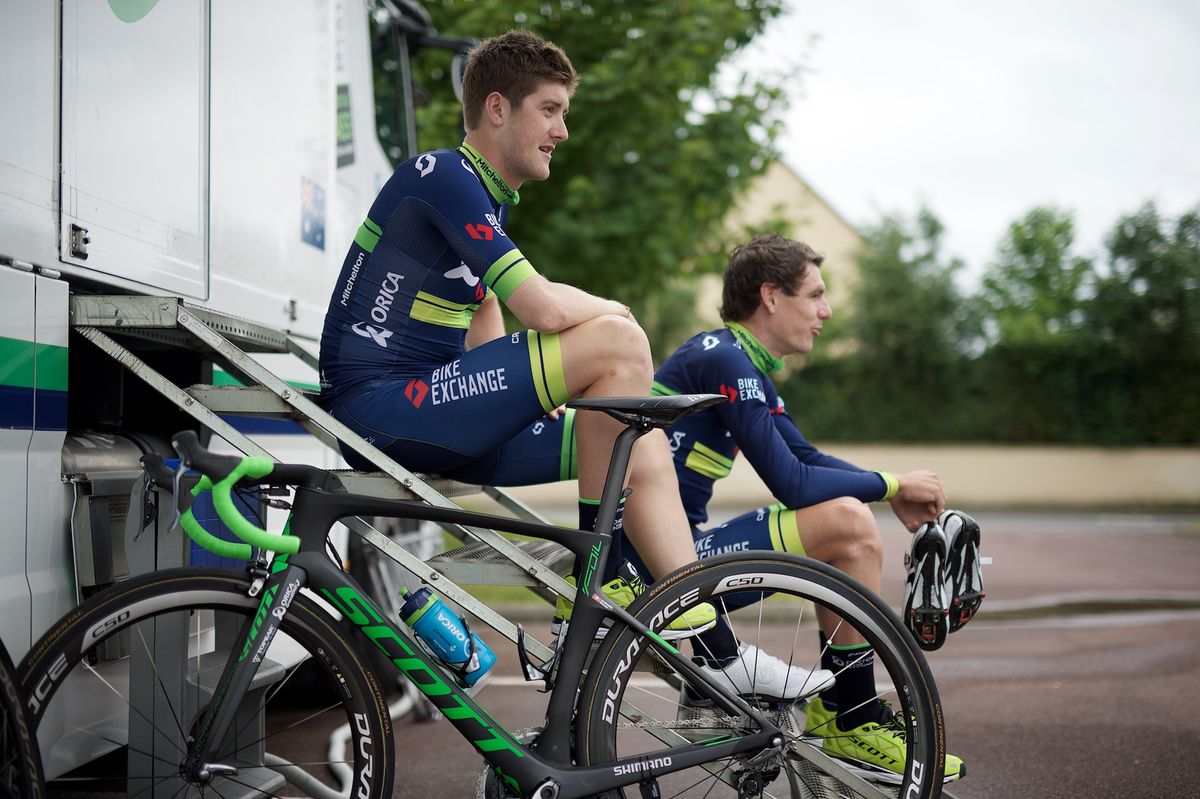 Luke Durbridge and Daryl Impey pose in the Orica-BikeExchange kit